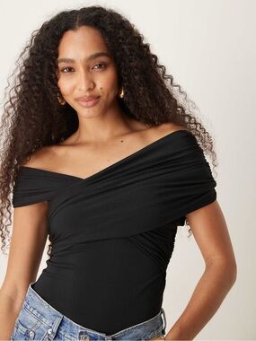 Abercrombie & Fitch Black Off-Shoulder Wrap Bodysuit